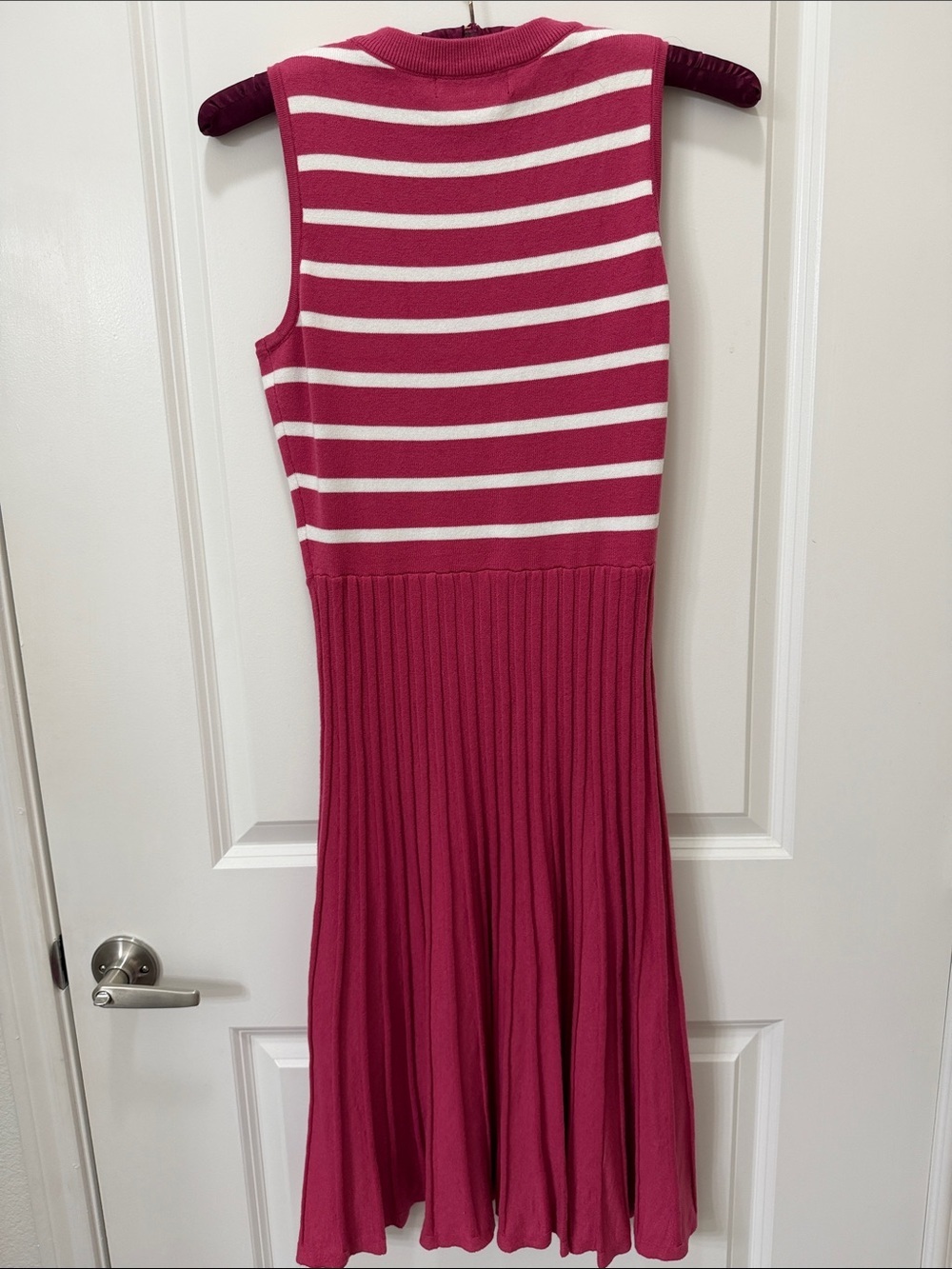 Zesica Sleeveless Striped Midi Dress in Berry Pink and White - Picture 5 of 5